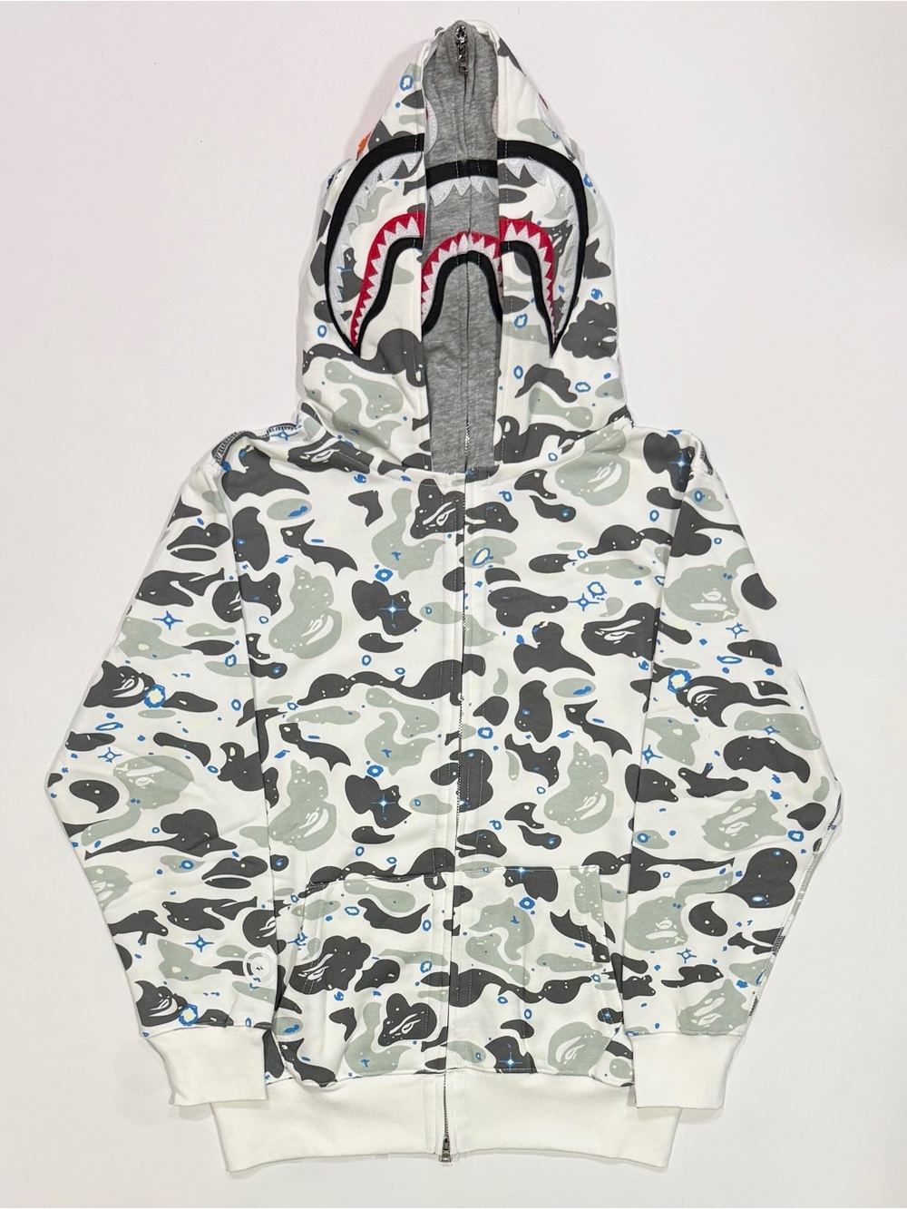 White/Grey Camo Bape Zip Up Hoodie Size Medium